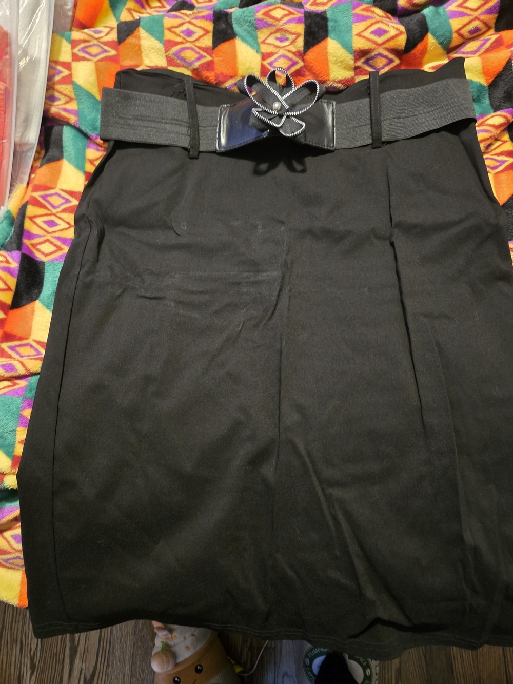 Rainbow Black Belted Pencil Skirt